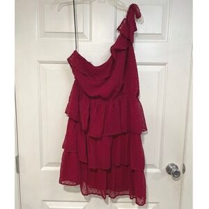 NEW Grace Karin One Shoulder Ruffle Short Flowy Dress Swiss Dot Party Wedding XL